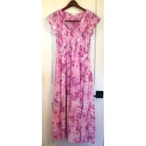 Anthropologie By The River L Smocked Floral Midi Dress Pink Cottagecore Feminine